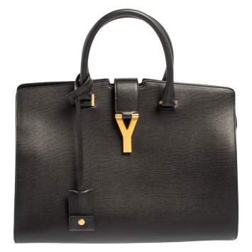 Pre Owned Saint Laurent Black Textured Leather Medium Y Cabas Chyc Tote