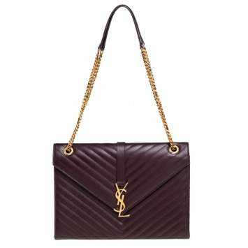 Pre Owned Saint Laurent Burgundy Matelasse Leather Large Cassandre Flap Bag