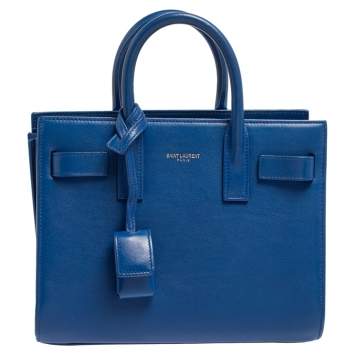 Pre Owned Saint Laurent Electric Blue Leather Nano Classic Sac De Jour Tote