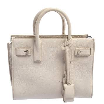 Pre Owned Saint Laurent Off White Leather Nano Classic Souple Sac De Jour Tote