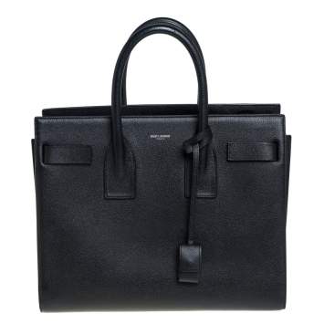 Pre Owned Saint Laurent Black Grain De Poudre Leather Small Classic Sac De Jour Tote