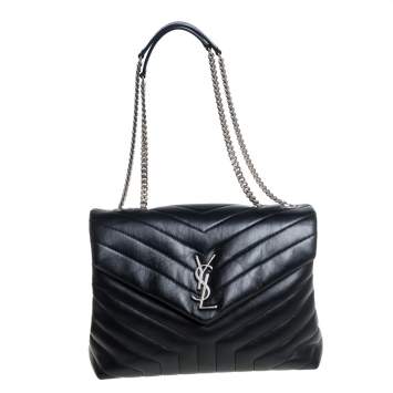 Pre Owned Saint Laurent Black Matelasse Leather Medium Loulou Shoulder Bag