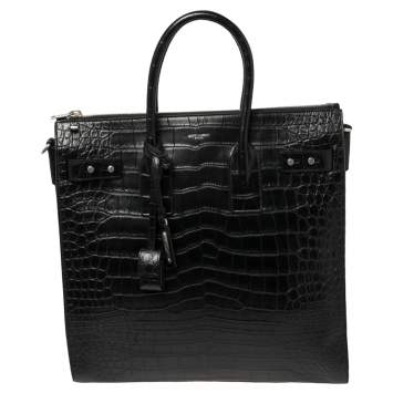 Pre Owned Saint Laurent Croc Embossed Leather Sac De Jour Souple North South Tote 
