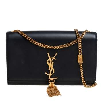 Pre Owned Saint Laurent Black Leather Medium Kate Tassel Shoulder Bag