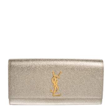 Pre Owned Saint Laurent Metallic Gold Leather Kate Flap Clutch