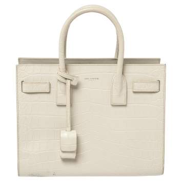 Pre Owned Saint Laurent White Croc Embossed Leather Baby Classic Sac De Jour Tote