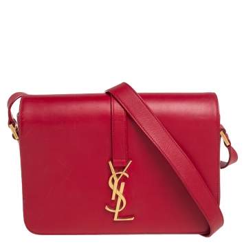 Pre Owned Saint Laurent Red Smooth Leather Medium Monogram Universite Shoulder Bag