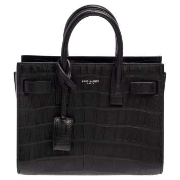 Pre Owned Saint Laurent Black Croc Embossed Leather Nano Classic Sac De Jour Tote