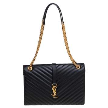 Pre Owned Saint Laurent Black Matelasse Leather Large Cassandre Flap Bag