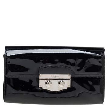 Pre Owned Saint Laurent Black Patent Leather Pushlock Flap Clutch