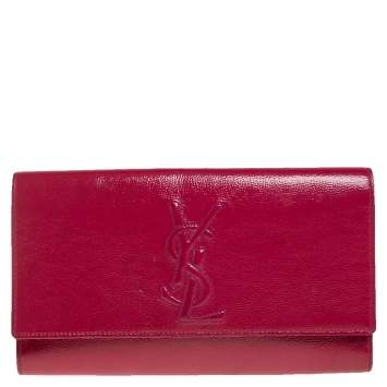 Pre Owned Yves Saint Laurent Fuchsia Patent Leather Belle De Jour Flap Clutch