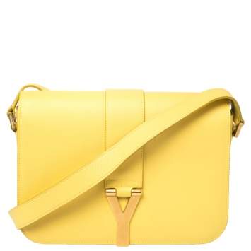 Pre Owned Saint Laurent Yellow Leather Ligne Y Crossbody Bag