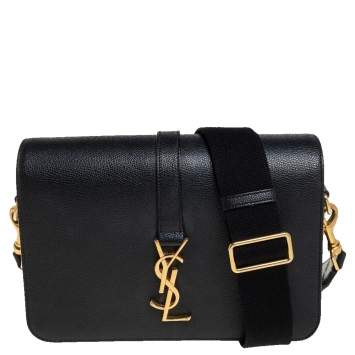 Pre Owned Saint Laurent Black Leather Medium Monogram Universite Shoulder Bag