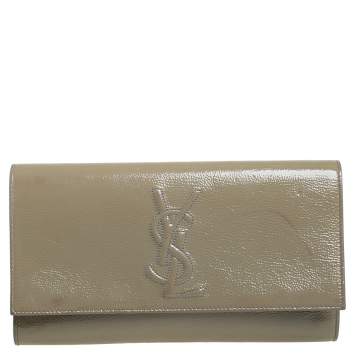 Pre Owned Yves Saint Laurent Beige Patent Leather Belle De Jour Flap Clutch