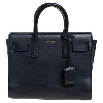 Pre Owned Saint Laurent Navy Blue Leather Nano Classic Sac De Jour Tote