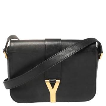 Pre Owned Saint Laurent Black Leather Medium Chyc Flap Bag