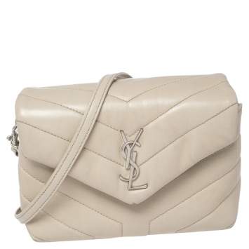 Pre Owned Saint Laurent Beige Matelassé Leather Loulou Crossbody Bag