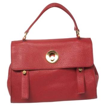 Pre Owned Saint Laurent Red Leather Muse Two Satchel