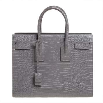 Pre Owned Saint Laurent Grey Croc Embossed Leather Small Classic Sac De Jour Tote