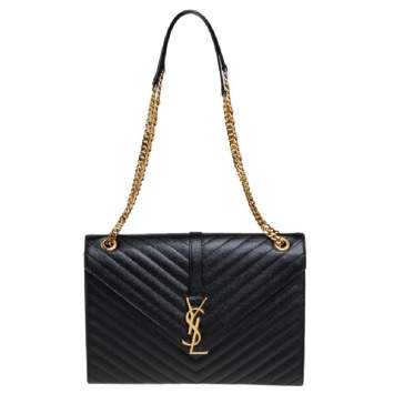 Pre Owned Saint Laurent Black Matelasse Leather Large Cassandre Flap Bag