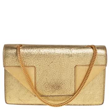 Pre Owned Saint Laurent Metallic Gold Crinkled Leather Betty Crossbody Bag