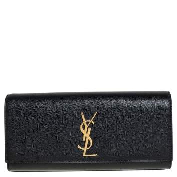 Pre Owned Saint Laurent Black Leather Kate Flap Clutch