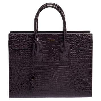Pre Owned Saint Laurent Purple Croc Embossed Leather Small Classic Sac De Jour Tote