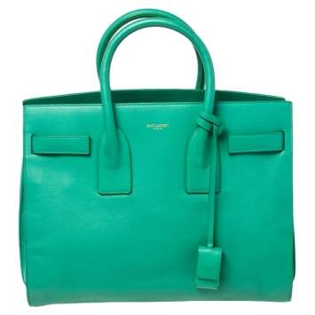 Pre Owned Saint Laurent Green Leather Small Classic Sac De Jour Tote