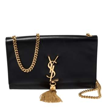 Pre Owned Saint Laurent Black Leather Medium Kate Tassel Shoulder Bag