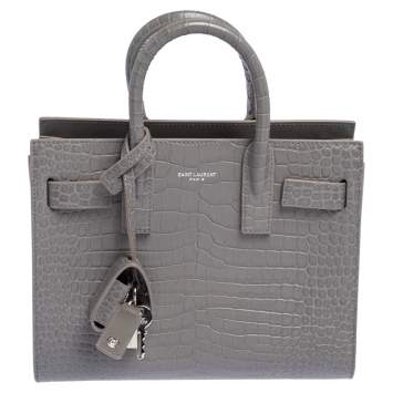 Pre Owned Saint Laurent Grey Croc Embossed Leather Nano Classic Sac De Jour Tote
