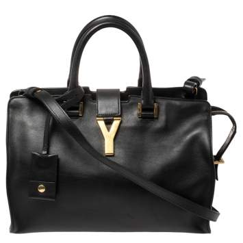 Pre Owned Saint Laurent Black Leather Small Cabas Y-Ligne Tote