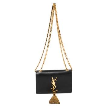 Pre Owned Saint Laurent Black Patent Leather Small Kate Tassel Crossbody Bag