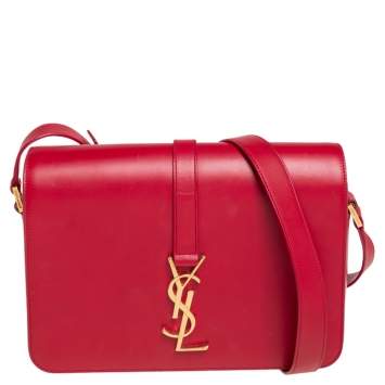 Pre Owned Saint Laurent Red Leather Medium Monogram Universite Shoulder Bag