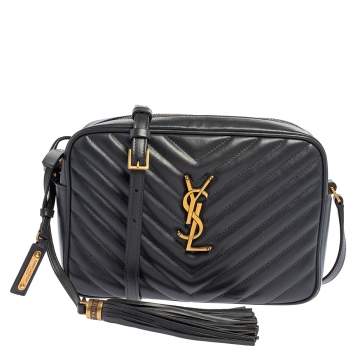Pre Owned Saint Laurent Grey Matelasse Leather Monogram Lou Camera Crossbody Bag