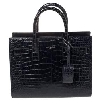 Pre Owned Saint Laurent Midnight Blue Croc Embossed Leather Nano Classic Sac De Jour Tote
