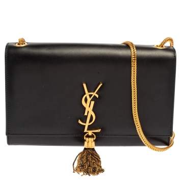 Pre Owned Saint Laurent Black Leather Medium Kate Tassel Shoulder Bag
