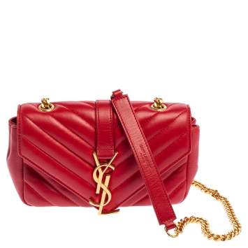 Pre Owned Saint Laurent Red Leather Classic Baby Monogram Chain Bag