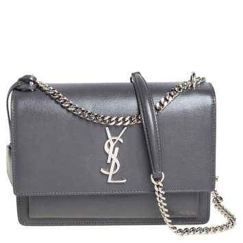 Pre Owned Saint Laurent Grey Leather Medium Sunset Shoulder Bag