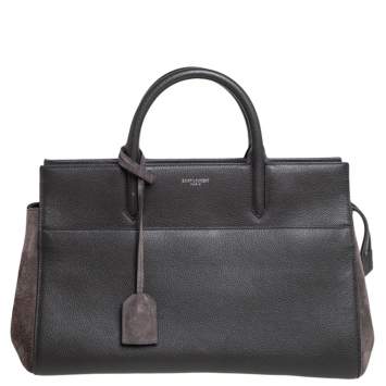 Pre Owned Saint Laurent Grey Leather and Suede Small Cabas Rive Gauche Tote