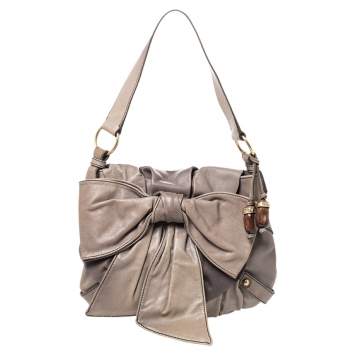 Pre Owned Saint Laurent Grey Leather Bow Shoulder Bag