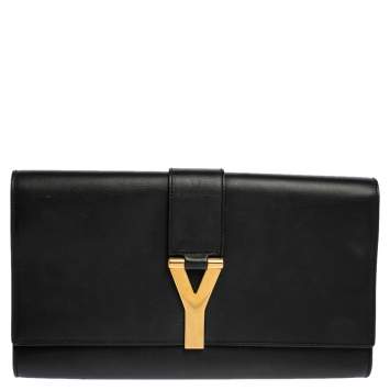 Pre Owned Saint Laurent Black Leather Y-Ligne Clutch