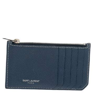 مملوكة مسبقًا Saint Laurent Grained Blue Leather Fragments Card Holder