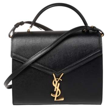 Pre Owned Saint Laurent Black Leather Medium Cassandra Top Handle Bag