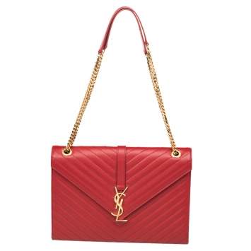 Pre Owned Saint Laurent Red Quilted Leather Envelope Shoulder Bag