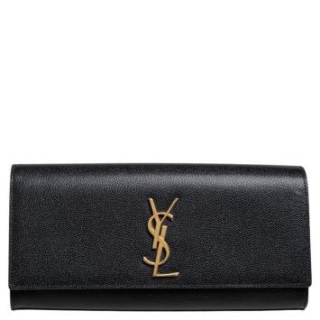 Pre Owned Saint Laurent Black Grained Leather Kate Monogram Clutch