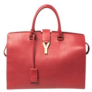 Pre Owned Saint Laurent Red Textured Leather Large Y Cabas Chyc Tote