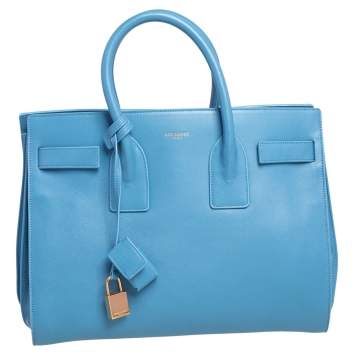 Pre Owned Saint Laurent Light Blue Leather Small Classic Sac De Jour Tote