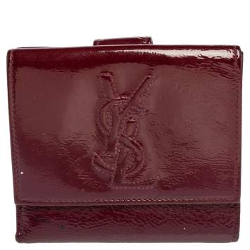 Pre Owned Yves Saint Laurent Burgundy Patent Leather Belle De Jour French Wallet