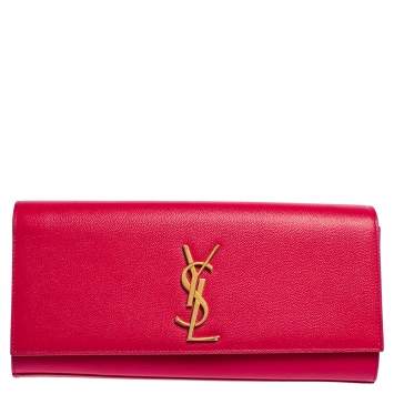 Pre Owned Saint Laurent Pink Pebbled Leather Cassandre Clutch