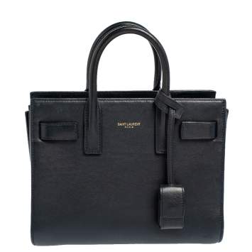 Pre Owned Saint Laurent Dark Navy Blue Leather Nano Classic Sac De Jour Tote